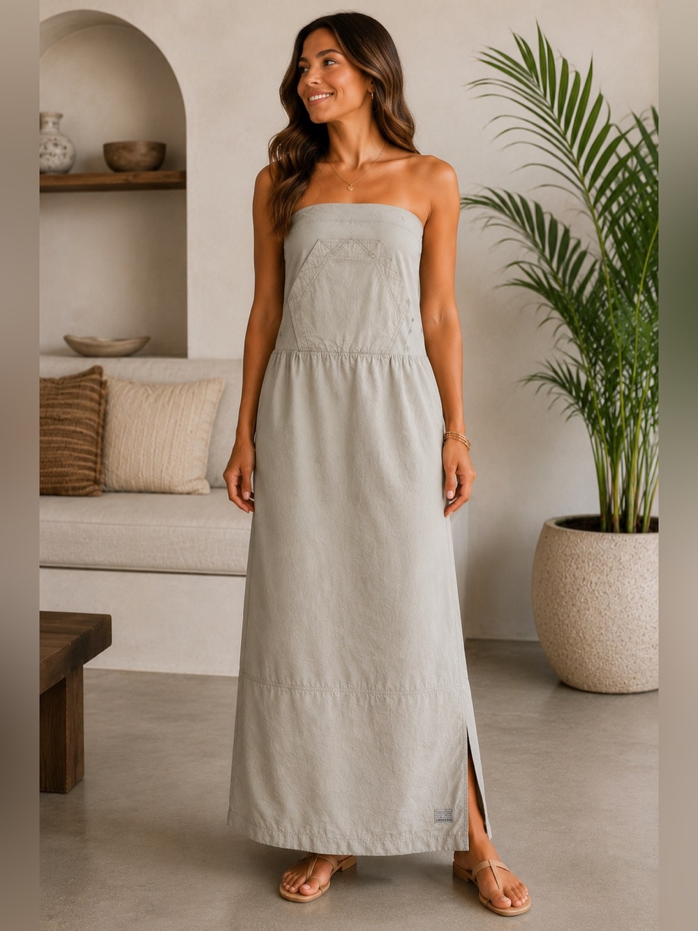 Tete a Tete Strapless Maxi Dress Utility Kangaroo Pocket Scandinavian Gray Small